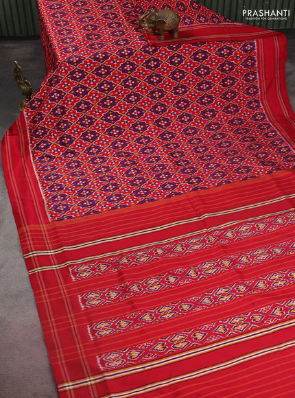 Pochampally silk saree deep maroon red and red with allover ikat weaves and rettapet woven border