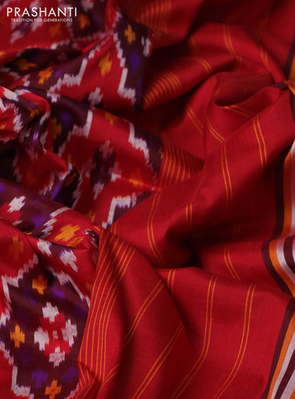 Pochampally silk saree deep maroon red and red with allover ikat weaves and rettapet woven border