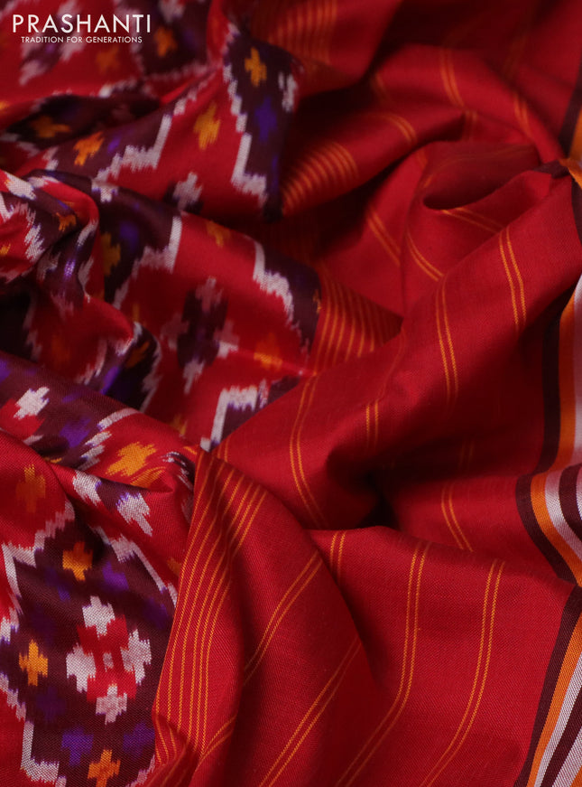 Pochampally silk saree deep maroon red and red with allover ikat weaves and rettapet woven border