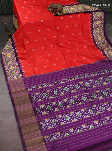 Pochampally silk saree orange and purple with ikat buttas and ikat woven zari border