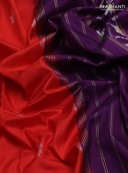 Pochampally silk saree orange and purple with ikat buttas and ikat woven zari border
