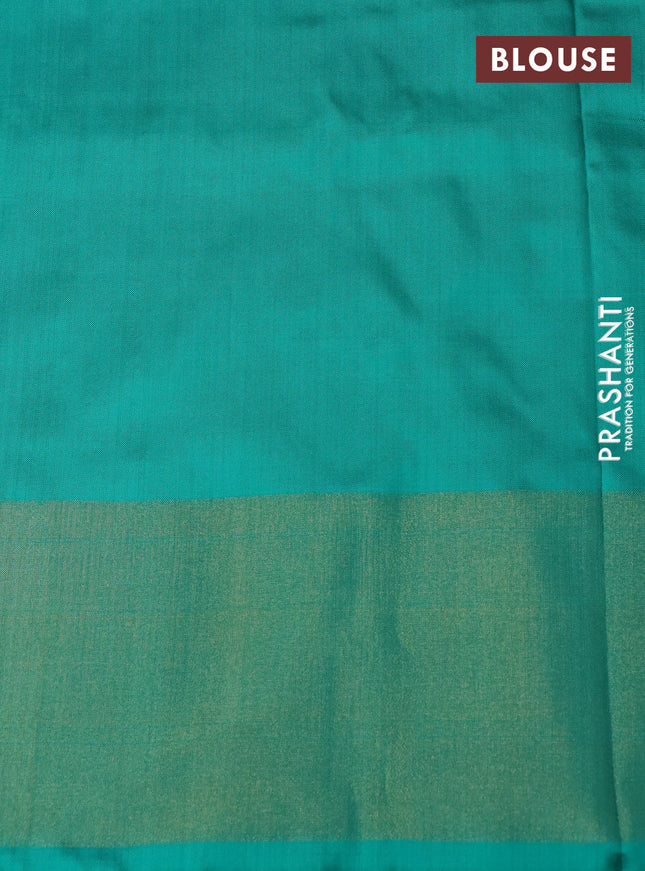 Pochampally silk saree purple and teal green shade with allover ikat weaves and long ikat woven zari border