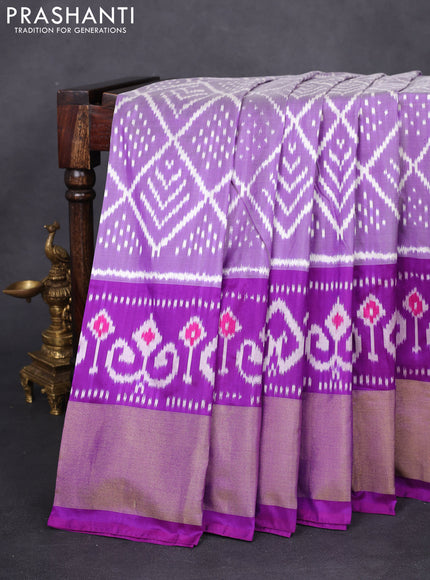 Pochampally silk saree mild violet and violet with allover ikat weaves and long ikat woven zari border