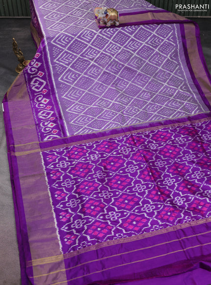 Pochampally silk saree mild violet and violet with allover ikat weaves and long ikat woven zari border