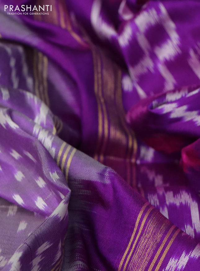 Pochampally silk saree mild violet and violet with allover ikat weaves and long ikat woven zari border