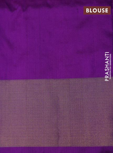 Pochampally silk saree cream and purple with allover ikat weaves and long ikat woven zari border