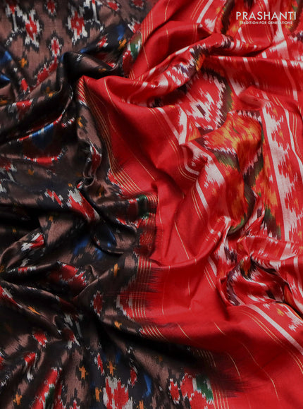 Pochampally silk saree pastel brown and red with allover ikat weaves and long ikat woven zari border