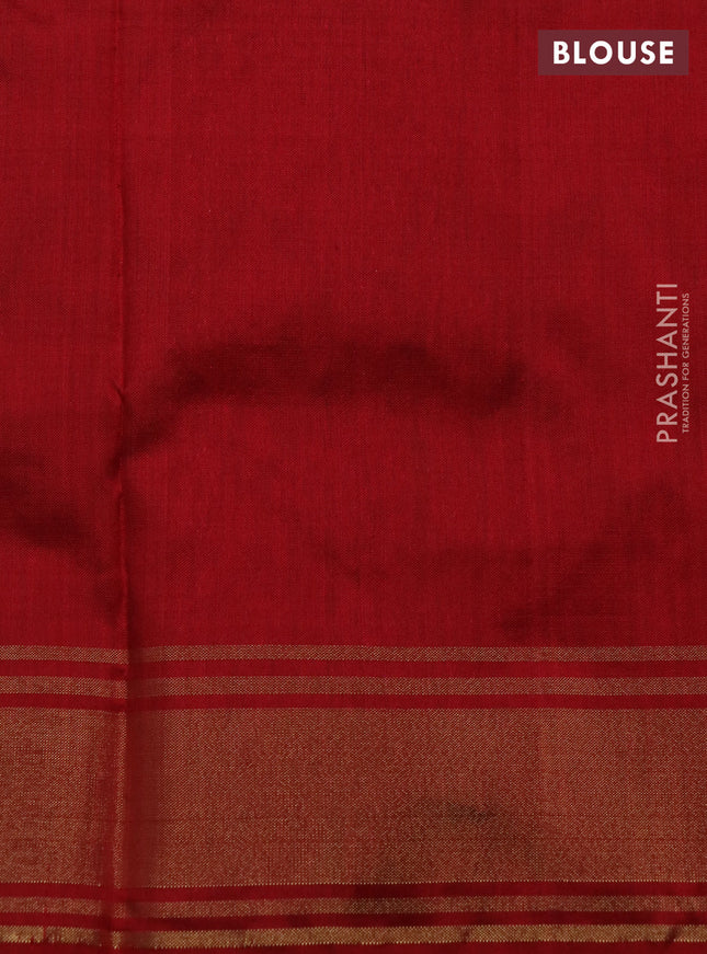 Pochampally silk saree pastel brown and red with allover ikat weaves and long ikat woven zari border