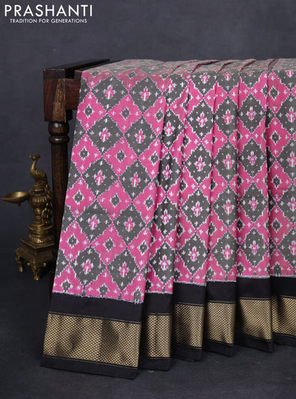 Pochampally silk saree black pink and black with allover ikat weaves and zari woven border