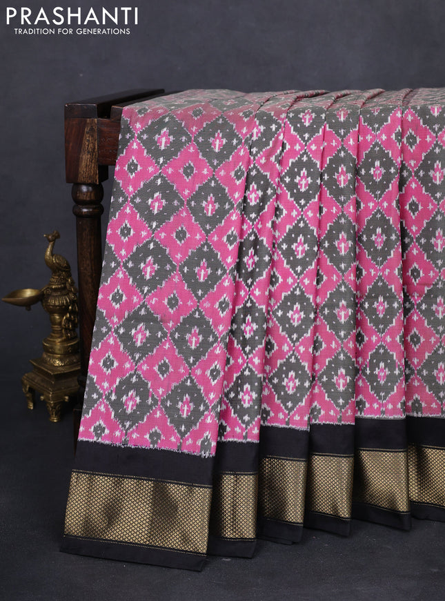 Pochampally silk saree black pink and black with allover ikat weaves and zari woven border