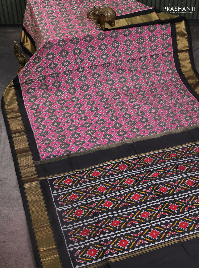 Pochampally silk saree black pink and black with allover ikat weaves and zari woven border