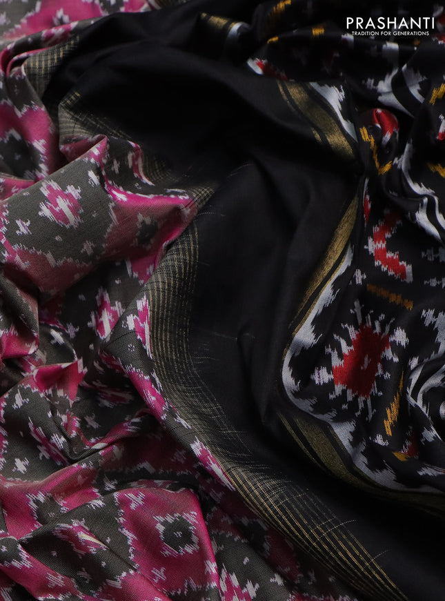Pochampally silk saree black pink and black with allover ikat weaves and zari woven border