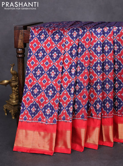 Pochampally silk saree dark blue and red with allover ikat weaves and zari woven border