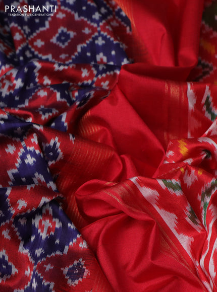 Pochampally silk saree dark blue and red with allover ikat weaves and zari woven border