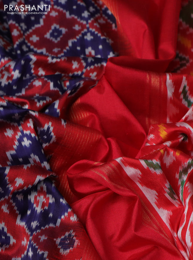 Pochampally silk saree dark blue and red with allover ikat weaves and zari woven border