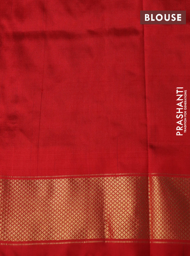 Pochampally silk saree dark blue and red with allover ikat weaves and zari woven border