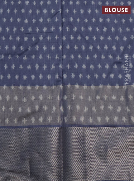 Pochampally silk saree grey with allover ikat weaves and long ikat woven silver zari border