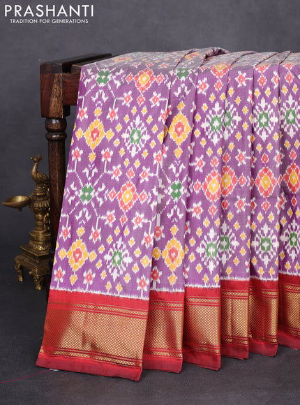 Pochampally silk saree jamun shade and maroon with allover ikat weaves and zari woven border