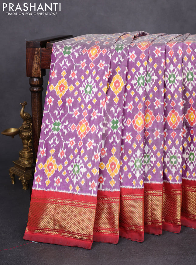Pochampally silk saree jamun shade and maroon with allover ikat weaves and zari woven border
