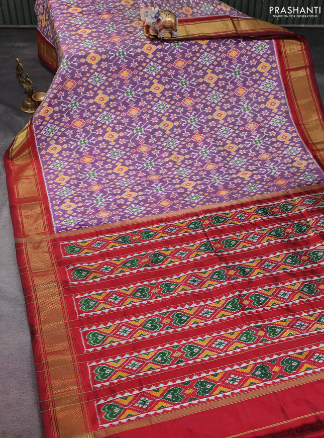 Pochampally silk saree jamun shade and maroon with allover ikat weaves and zari woven border