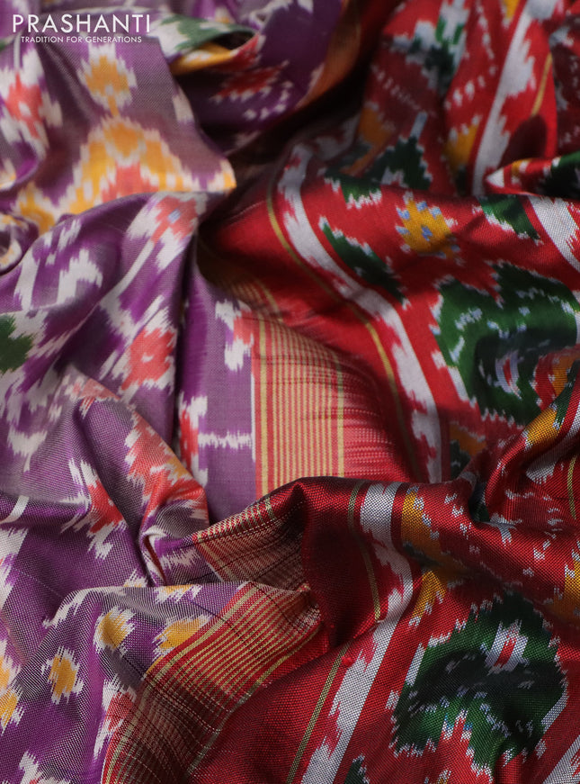 Pochampally silk saree jamun shade and maroon with allover ikat weaves and zari woven border