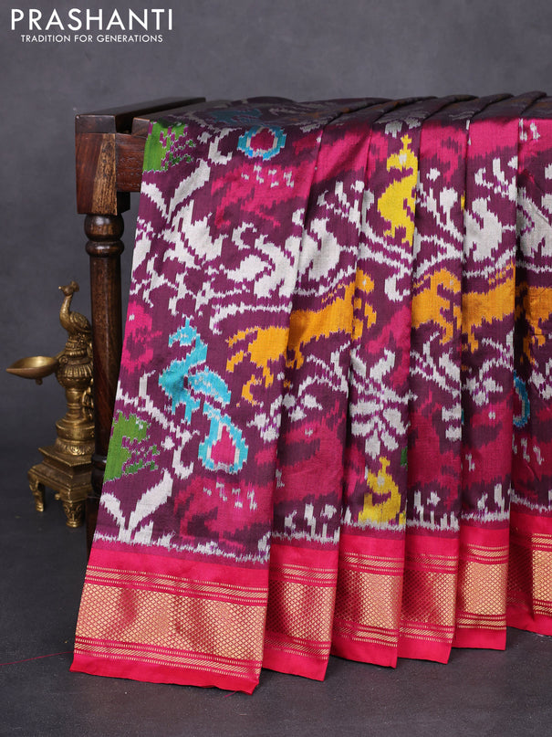 Pochampally silk saree wine shade and pink with allover patola weaves and zari woven border