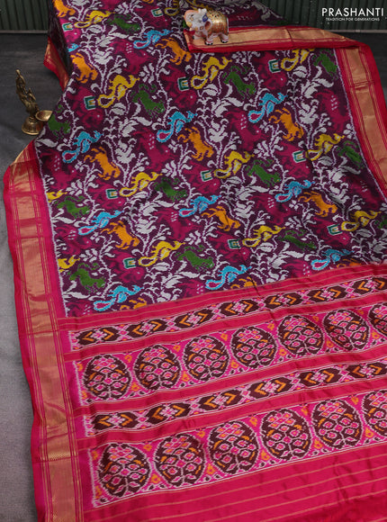Pochampally silk saree wine shade and pink with allover patola weaves and zari woven border