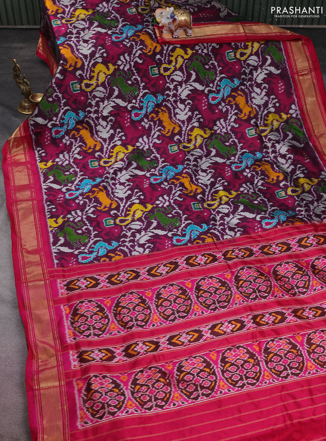 Pochampally silk saree wine shade and pink with allover patola weaves and zari woven border