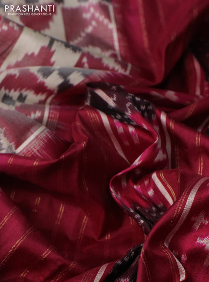 Pochampally silk saree cream black and dark magenta pink with allover ikat weaves and zari woven border