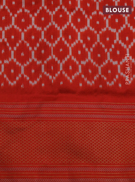 Pochampally silk saree deep maroon and orange with plain body and ikat woven pallu