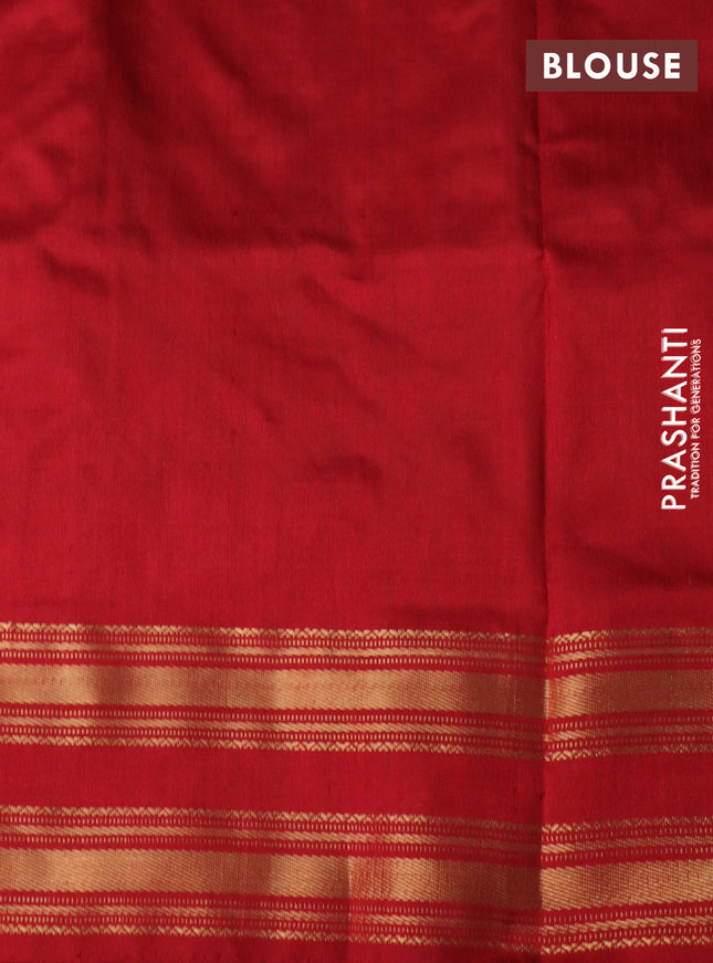 Pochampally silk saree green and red with allover ikat weaves and rettapet zari woven border