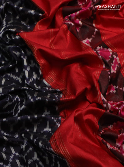 Pochampally silk saree navy blue and red with allover ikat weaves and long ikat woven rettapet zari border