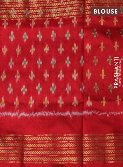 Pochampally silk saree teal green and red with allover ikat weaves and long ikat woven zari border