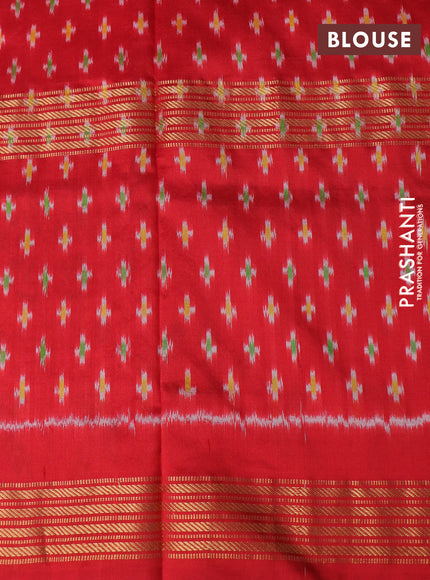 Pochampally silk saree light pink and red with allover ikat weaves and long ikat woven zari border