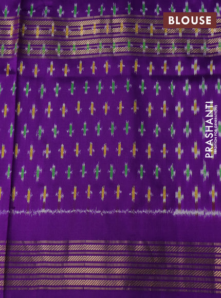 Pochampally silk saree teal blue shade and violet with allover ikat weaves and zari woven border