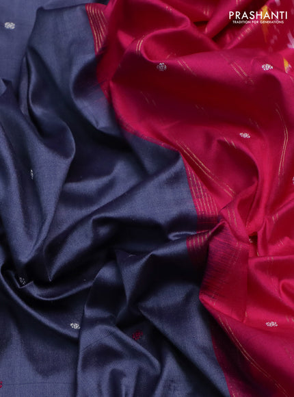 Pochampally silk saree grey and pink with thread woven buttas and long ikat woven zari border