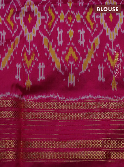 Pochampally silk saree grey and pink with thread woven buttas and long ikat woven zari border