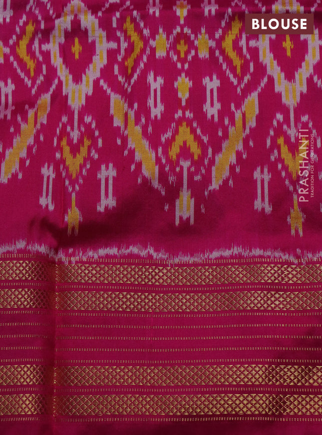 Pochampally silk saree grey and pink with thread woven buttas and long ikat woven zari border