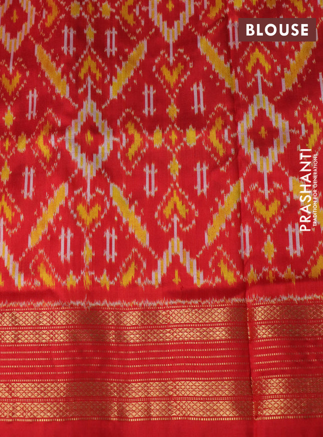 Pochampally silk saree navy blue and red with allover ikat weaves and long ikat woven zari border