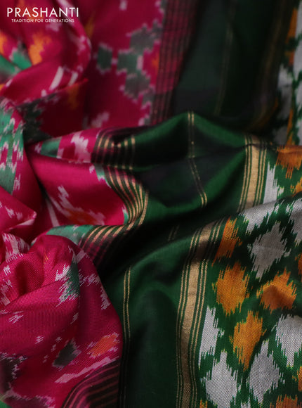 Pochampally silk saree pink and green with allover ikat weaves and long ikat woven zari border
