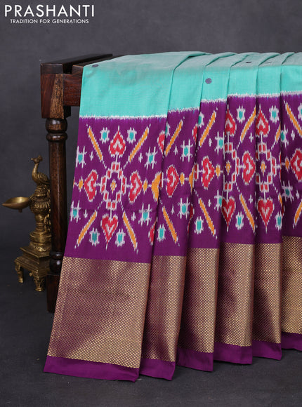 Pochampally silk saree teal blue and deep violet with thread & zari woven buttas and long zari woven border