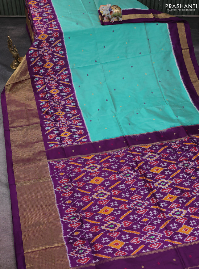 Pochampally silk saree teal blue and deep violet with thread & zari woven buttas and long zari woven border