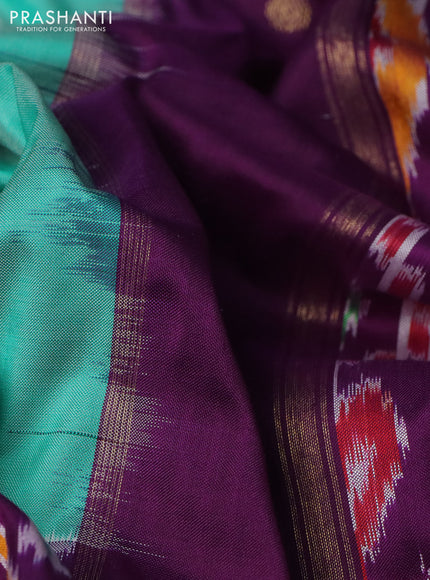 Pochampally silk saree teal blue and deep violet with thread & zari woven buttas and long zari woven border