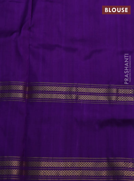 Pochampally silk saree peach orange and violet with allover ikat butta weaves and long ikat woven zari border