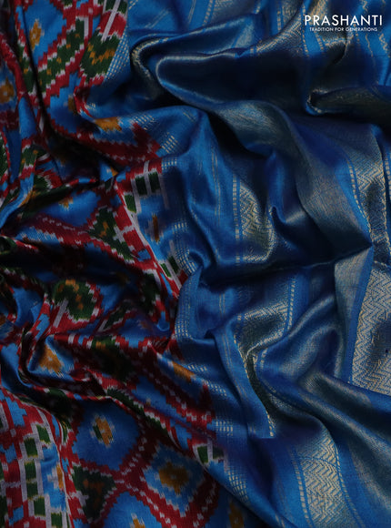 Pochampally silk saree maroon and cs blue with allover ikat weaves and long rettapet zari woven border