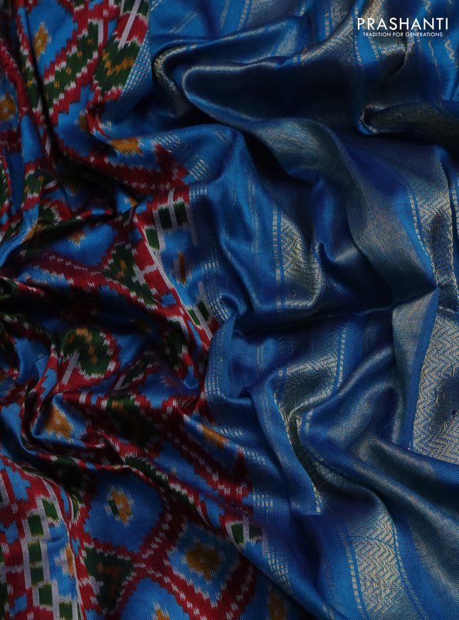 Pochampally silk saree maroon and cs blue with allover ikat weaves and long rettapet zari woven border