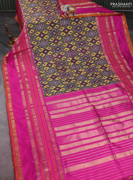 Pochampally silk saree deep purple and pink with allover ikat weaves and long rettapet zari woven border