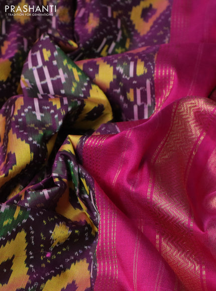 Pochampally silk saree deep purple and pink with allover ikat weaves and long rettapet zari woven border