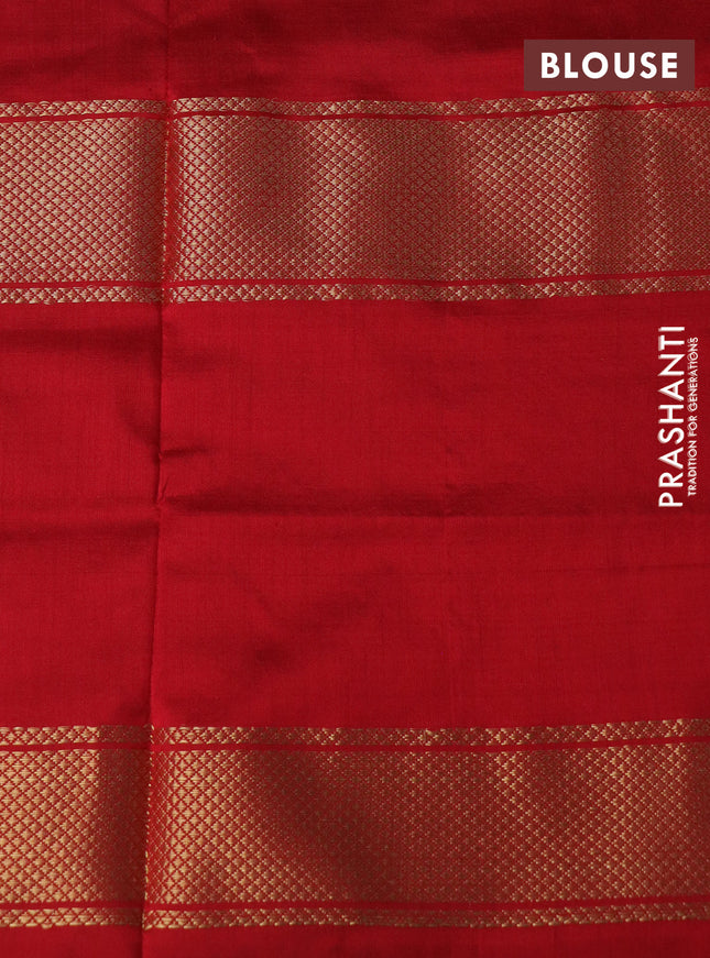Pochampally silk saree green and red with allover ikat weaves and long zari woven ikat border