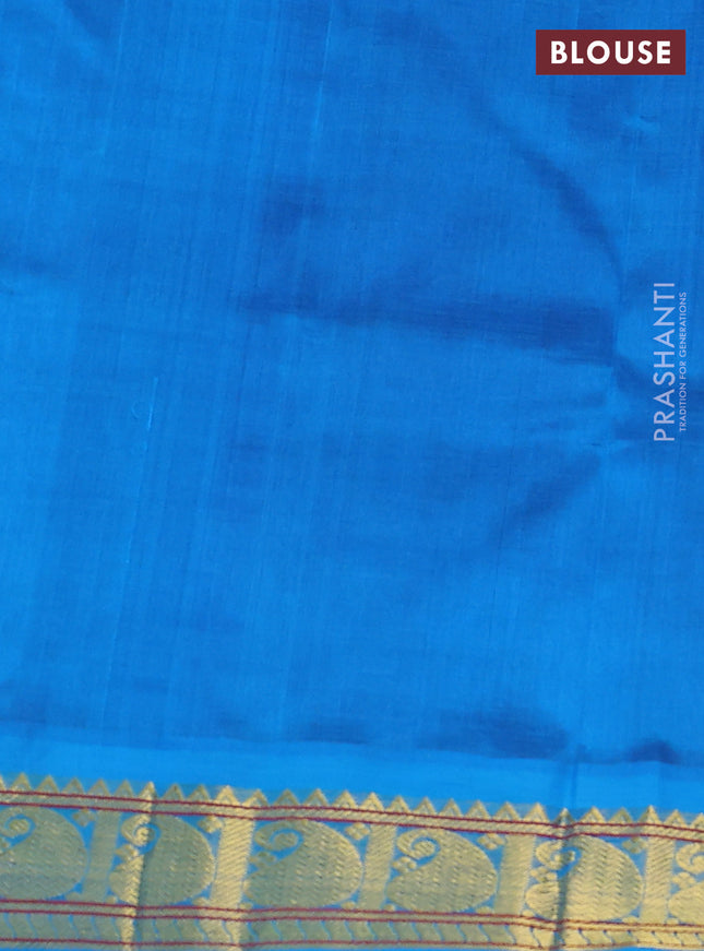 Silk cotton saree blue and cs blue with plain body and zari woven korvai border